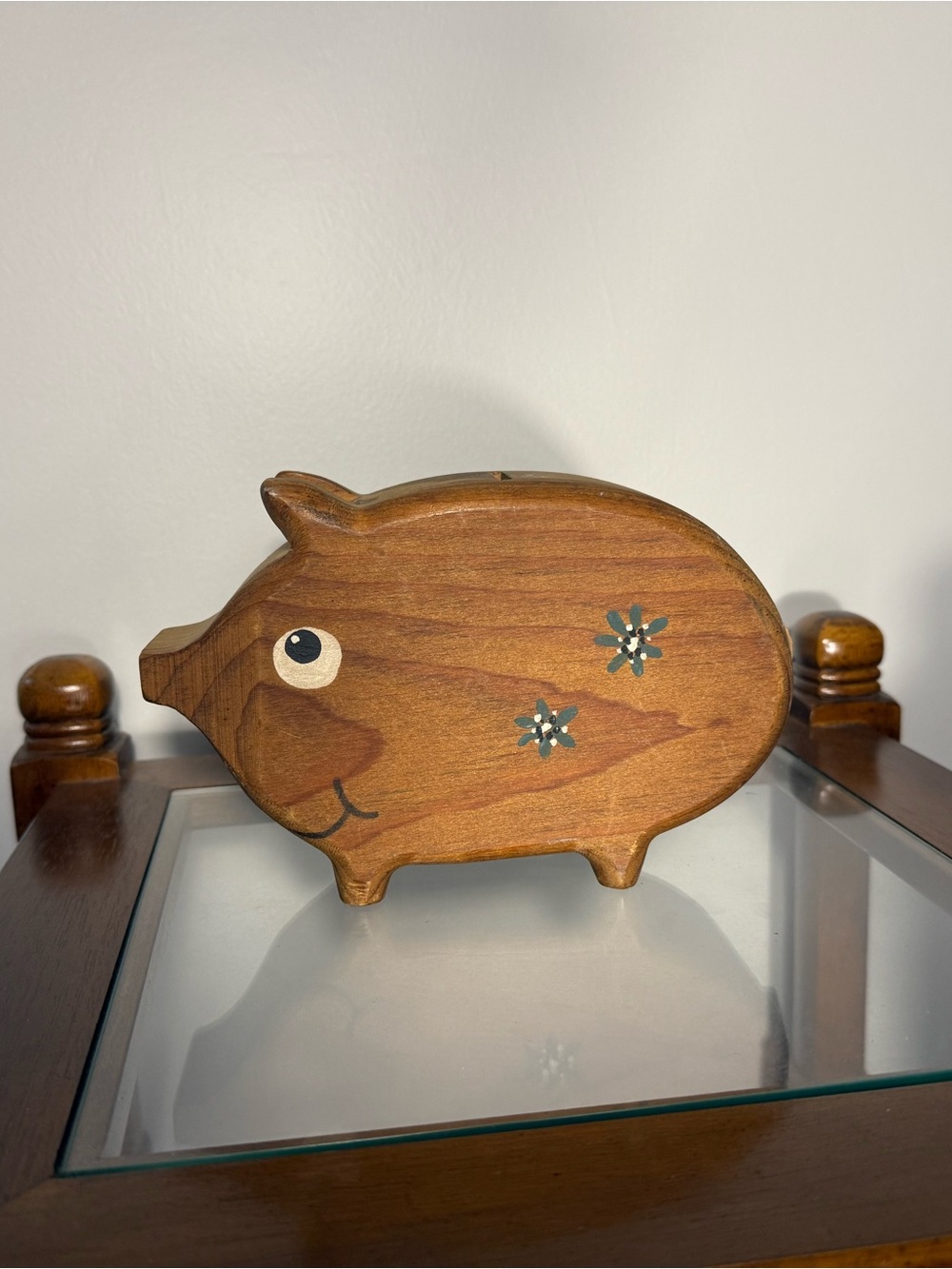 Handcrafted Wooden Piggy Bank - Brown